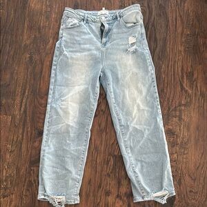 Blue Boyfriend Jeans with Distressed Details